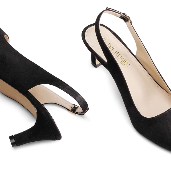 Pointed Toe Kitten Heel Slingback Pumps - BLACK SUEDE - 4